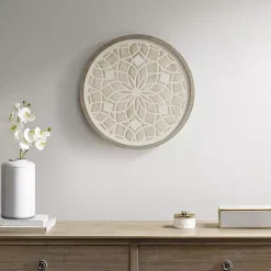 Online Kirklands Home Natural Carved Wood Medallion Round Wall Plaque Tan