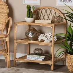 Online Kirklands Home Natural Curled Rattan 3-Tiered Bookcase