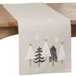 New Kirklands Home Natural Embroidered Christmas Trees Table Runner