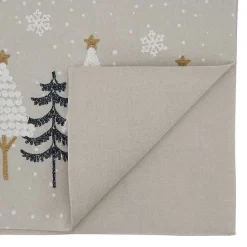 New Kirklands Home Natural Embroidered Christmas Trees Table Runner