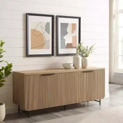 Clearance Kirklands Home Natural Fluted Wood 4-Door Scandinavian Cabinet Tan