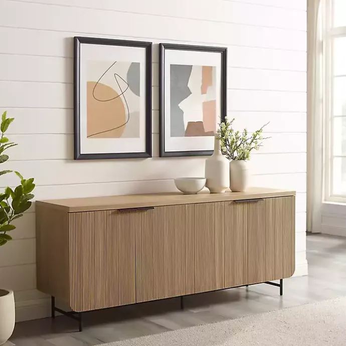 Clearance Kirklands Home Natural Fluted Wood 4-Door Scandinavian Cabinet Tan