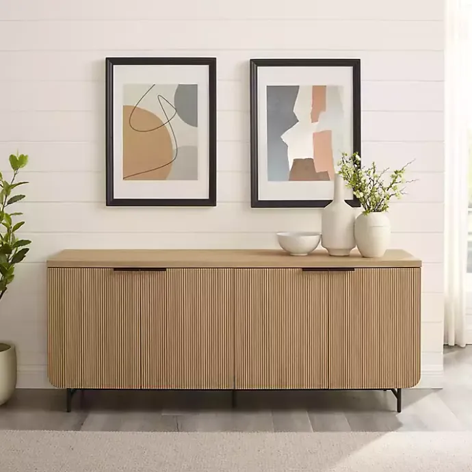 Clearance Kirklands Home Natural Fluted Wood 4-Door Scandinavian Cabinet Tan