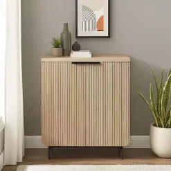 Kirklands Home Natural Fluted Wood Scandinavian Cabinet Tan