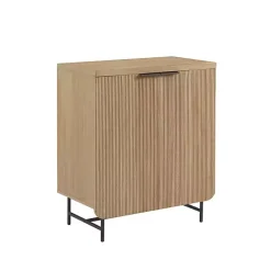Kirklands Home Natural Fluted Wood Scandinavian Cabinet Tan