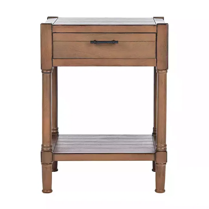 Outlet Kirklands Home Natural Geometric Industrial Pull Accent Table Brown