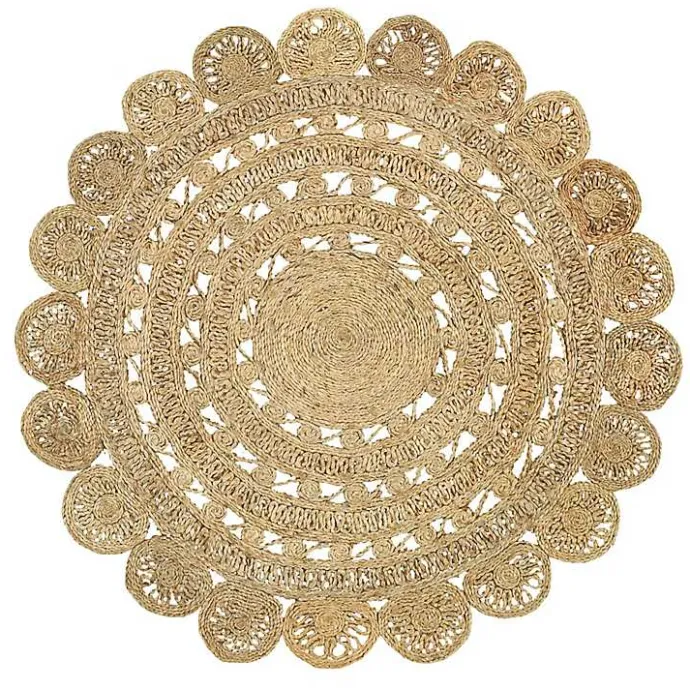 Kirklands Home Natural Golden Sunshine Circular Area Rug, 4x4 Tan
