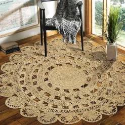 Kirklands Home Natural Golden Sunshine Circular Area Rug, 4x4 Tan