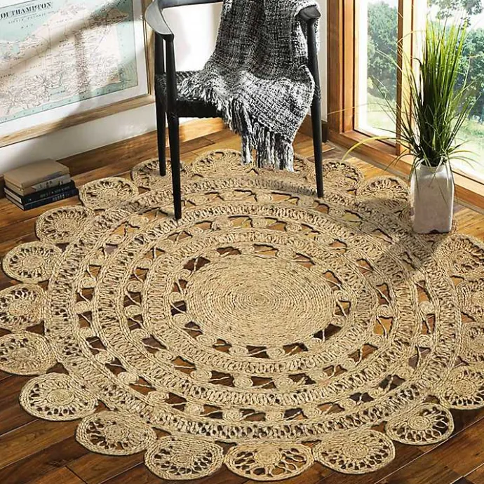 Kirklands Home Natural Golden Sunshine Circular Area Rug, 4x4 Tan