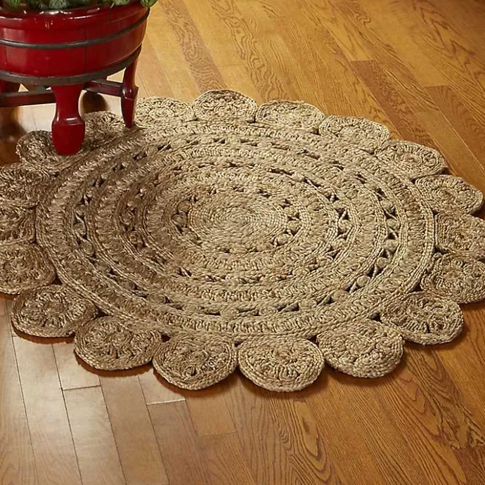 Kirklands Home Natural Golden Sunshine Circular Area Rug, 4x4 Tan