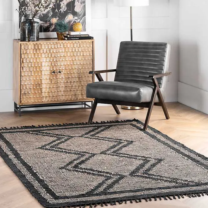 Kirklands Home Natural Leather Flatweave ZigZag Area Rug, 8x10
