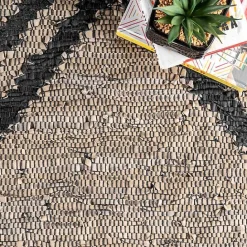 Kirklands Home Natural Leather Flatweave ZigZag Area Rug, 8x10
