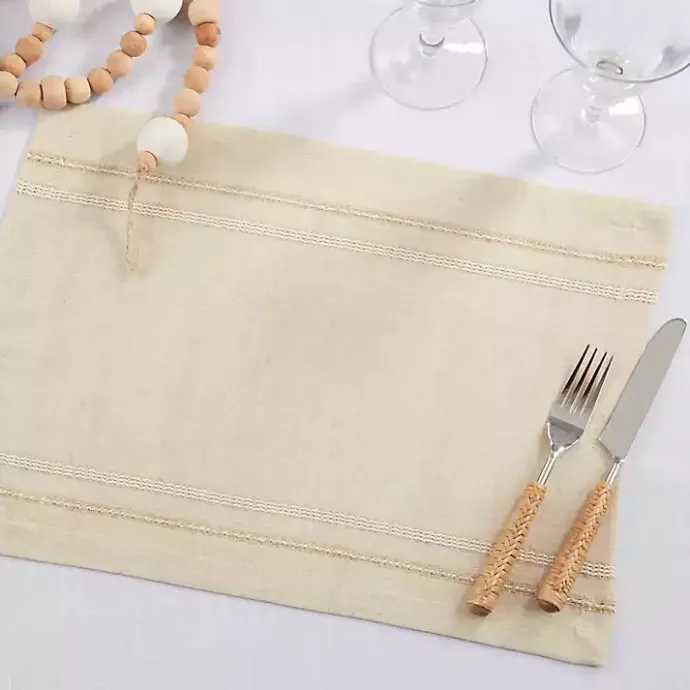 Sale Kirklands Home Natural Leno Striped Placemats, Set of 4 Tan
