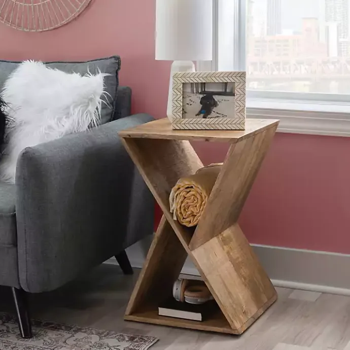 Outlet Kirklands Home Natural Mango Wood Hourglass Accent Table Brown