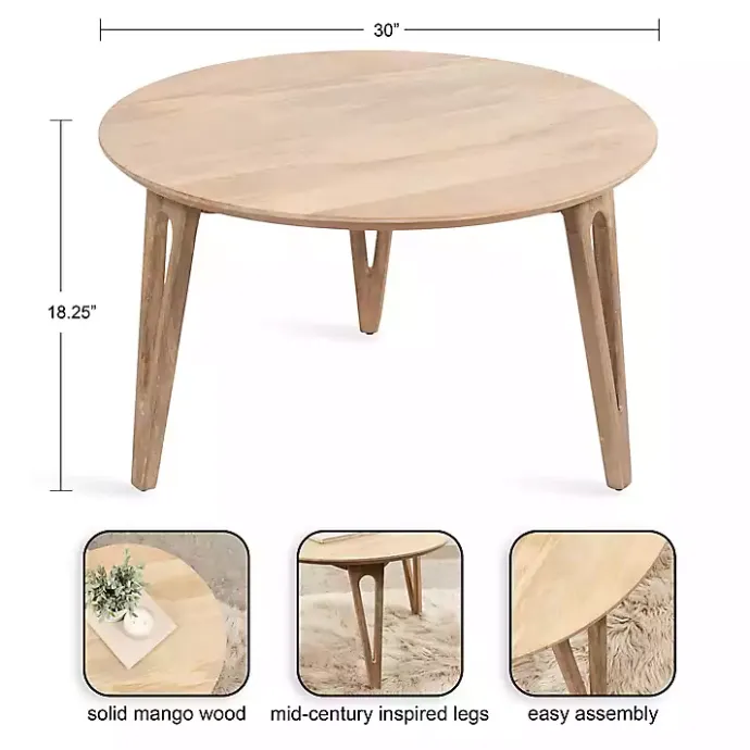 Online Kirklands Home Natural Mango Wood Round Kershaw Coffee Table Tan