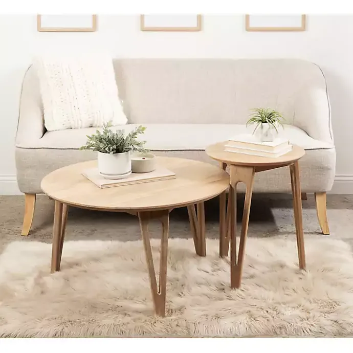 Online Kirklands Home Natural Mango Wood Round Kershaw Coffee Table Tan