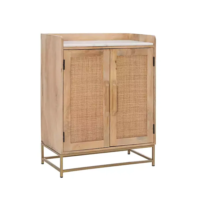 Best Kirklands Home Natural Marble Rattan Front Bar Cabinet