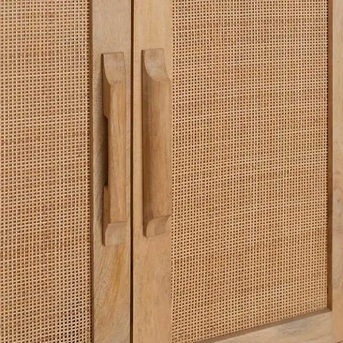 Best Kirklands Home Natural Marble Rattan Front Bar Cabinet
