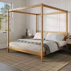Discount Kirklands Home Natural Pine Canopy King Bed Tan