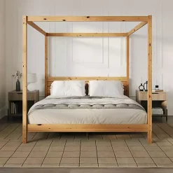 Discount Kirklands Home Natural Pine Canopy King Bed Tan