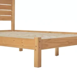 Online Kirklands Home Natural Pine Wood Slatted Headboard Queen Bed Tan
