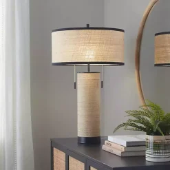 Kirklands Home Natural Rattan and Black Metal Table Lamp