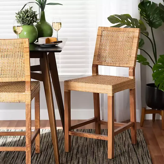 Outlet Kirklands Home Natural Rat and Wood Counter Stool Tan