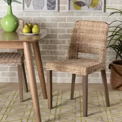 New Kirklands Home Natural Rattan Cutout Back Dining Chair Brown