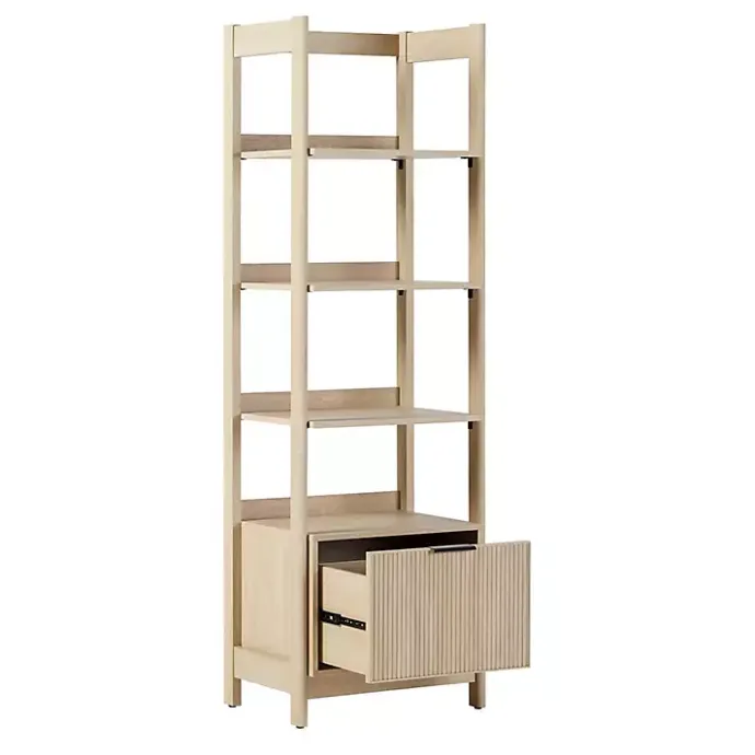 Kirklands Home Natural Reeded Wood Holmes Narrow Bookcase Tan
