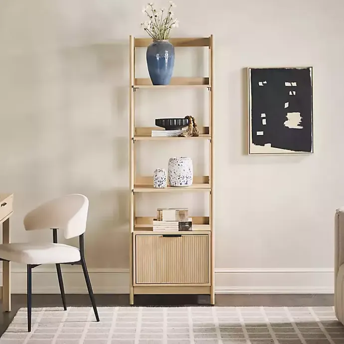 Kirklands Home Natural Reeded Wood Holmes Narrow Bookcase Tan