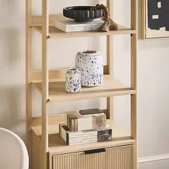 Kirklands Home Natural Reeded Wood Holmes Narrow Bookcase Tan