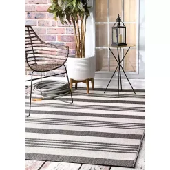 Outlet Kirklands Home Natural Robin Stripe Outdoor Rug, 5x7 Tan