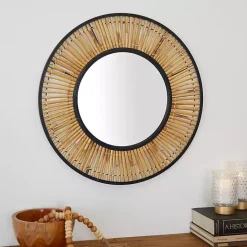 New Kirklands Home Natural Round Slatted Frame Wall Mirror