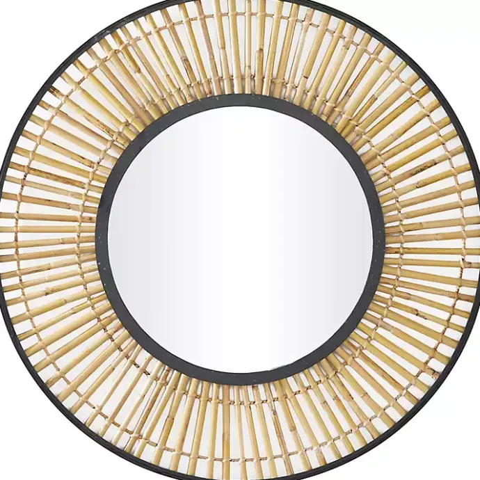 New Kirklands Home Natural Round Slatted Frame Wall Mirror