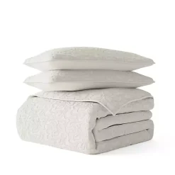Hot Kirklands Home Natural Stitched Floral 3-pc. Queen Quilt Set Ivory