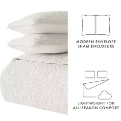 Hot Kirklands Home Natural Stitched Floral 3-pc. Queen Quilt Set Ivory