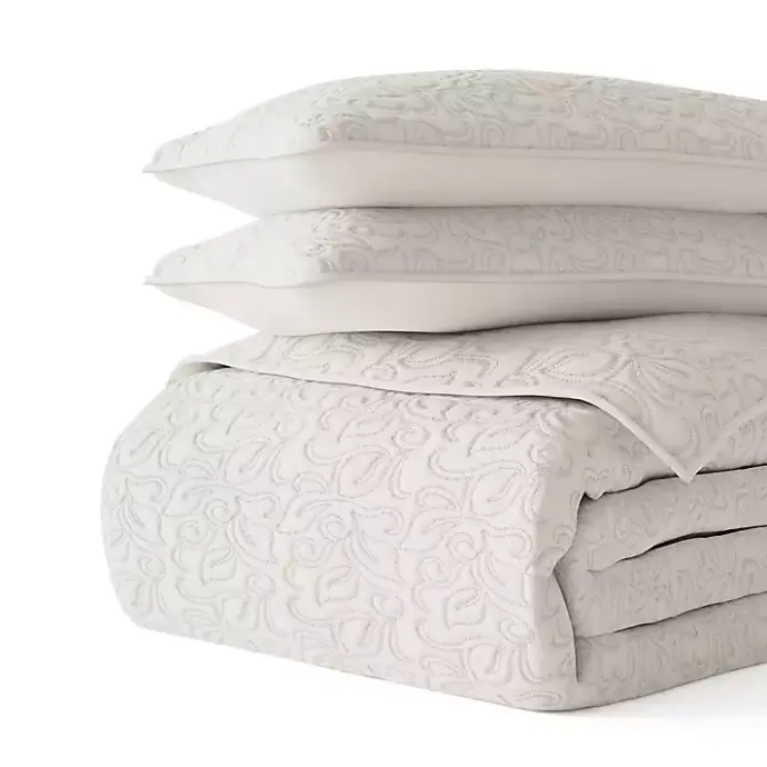 Hot Kirklands Home Natural Stitched Floral 3-pc. King Quilt Set Ivory
