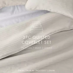 Sale Kirklands Home Natural Stitched Stripes 3-pc. Queen Quilt Set