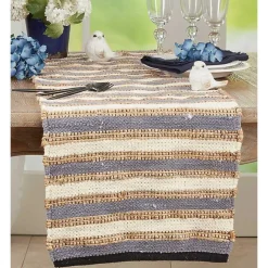 Best Kirklands Home Natural Tan and Blue Striped Table Runner