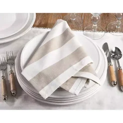 New Kirklands Home Natural Striped Cotton Napkins, Set of 4 Tan