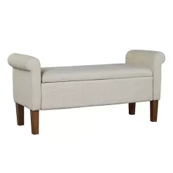 Best Kirklands Home Natural Upholstered Aubrey Storage Bench Ivory
