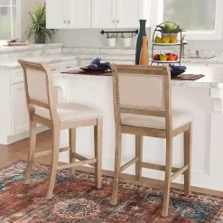 Online Kirklands Home Natural Upholstered Wood Frame Counter Stool Tan