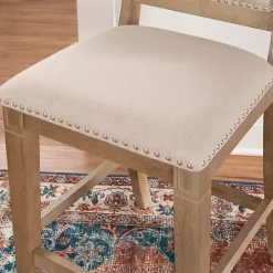 Online Kirklands Home Natural Upholstered Wood Frame Counter Stool Tan
