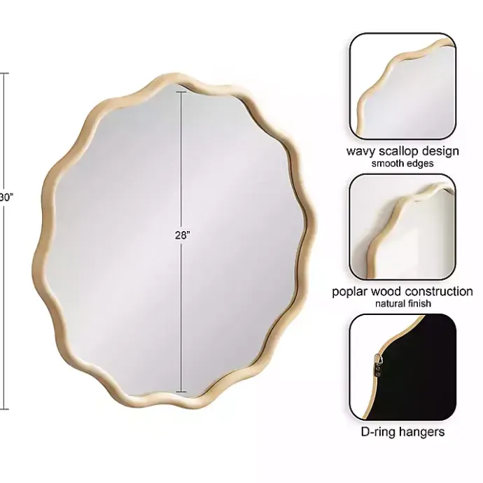 Hot Kirklands Home Natural Wavy Scallop Round Wall Mirror Tan