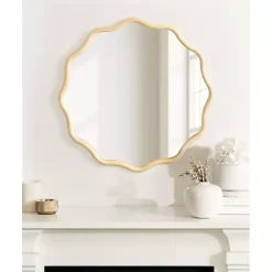 Hot Kirklands Home Natural Wavy Scallop Round Wall Mirror Tan