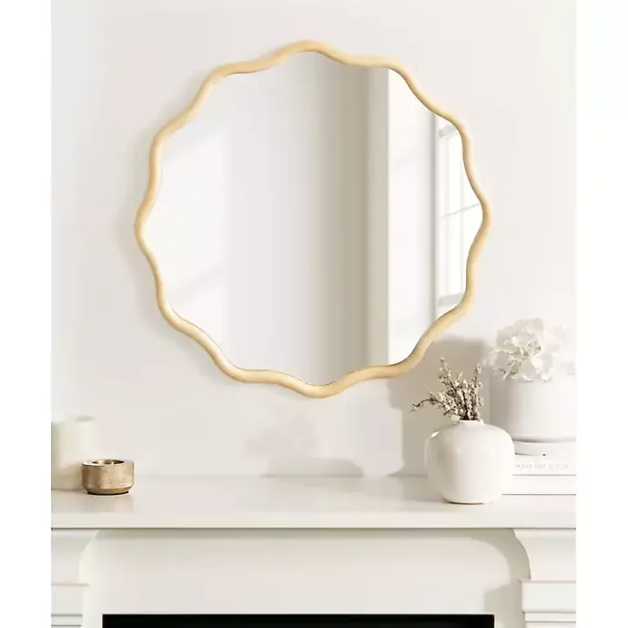 Hot Kirklands Home Natural Wavy Scallop Round Wall Mirror Tan