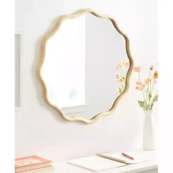 Hot Kirklands Home Natural Wavy Scallop Round Wall Mirror Tan