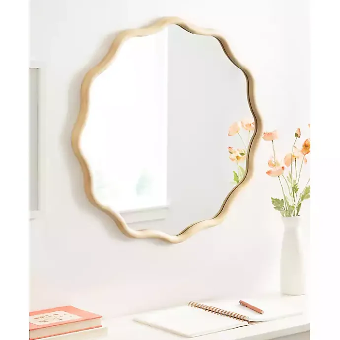 Hot Kirklands Home Natural Wavy Scallop Round Wall Mirror Tan