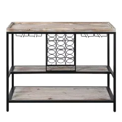 Discount Kirklands Home Natural Wood & Black Metal Wine Rack Console Table