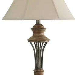 Outlet Kirklands Home Natural Wood & Bronze Metal 3-pc. Lamp Set Ivory